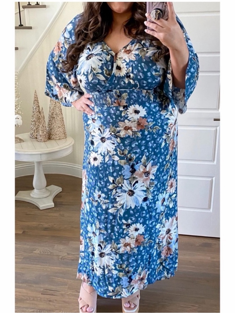 Oddi Blue Floral Maxi Dress with Smocked Waist